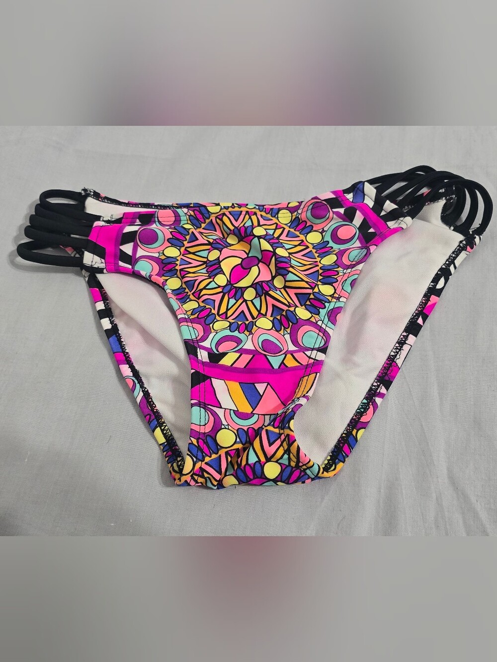 Rue Bleu Bikini Bottoms S Small Mandala Geometric Strappy Cage Side Swim Low Ris